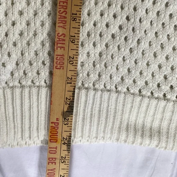 Aerie Women's Boho Coastal Creamy White 100% Cotton Open Knit Polo Sweater MD - Picture 13 of 16